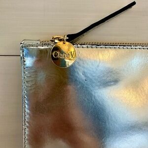 Clare V. Flat Clutch in Silver Leather